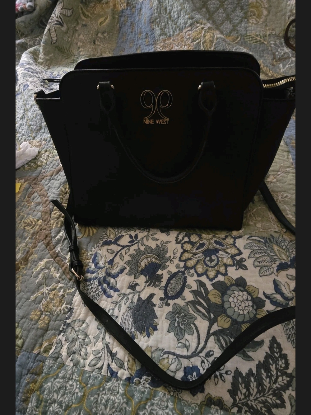 Nine West Black Structured Satchel with Removable Crossbody Strap